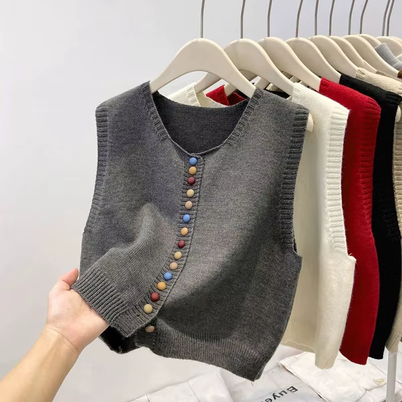 Gilet pull sans manches en tricot doux pour femme