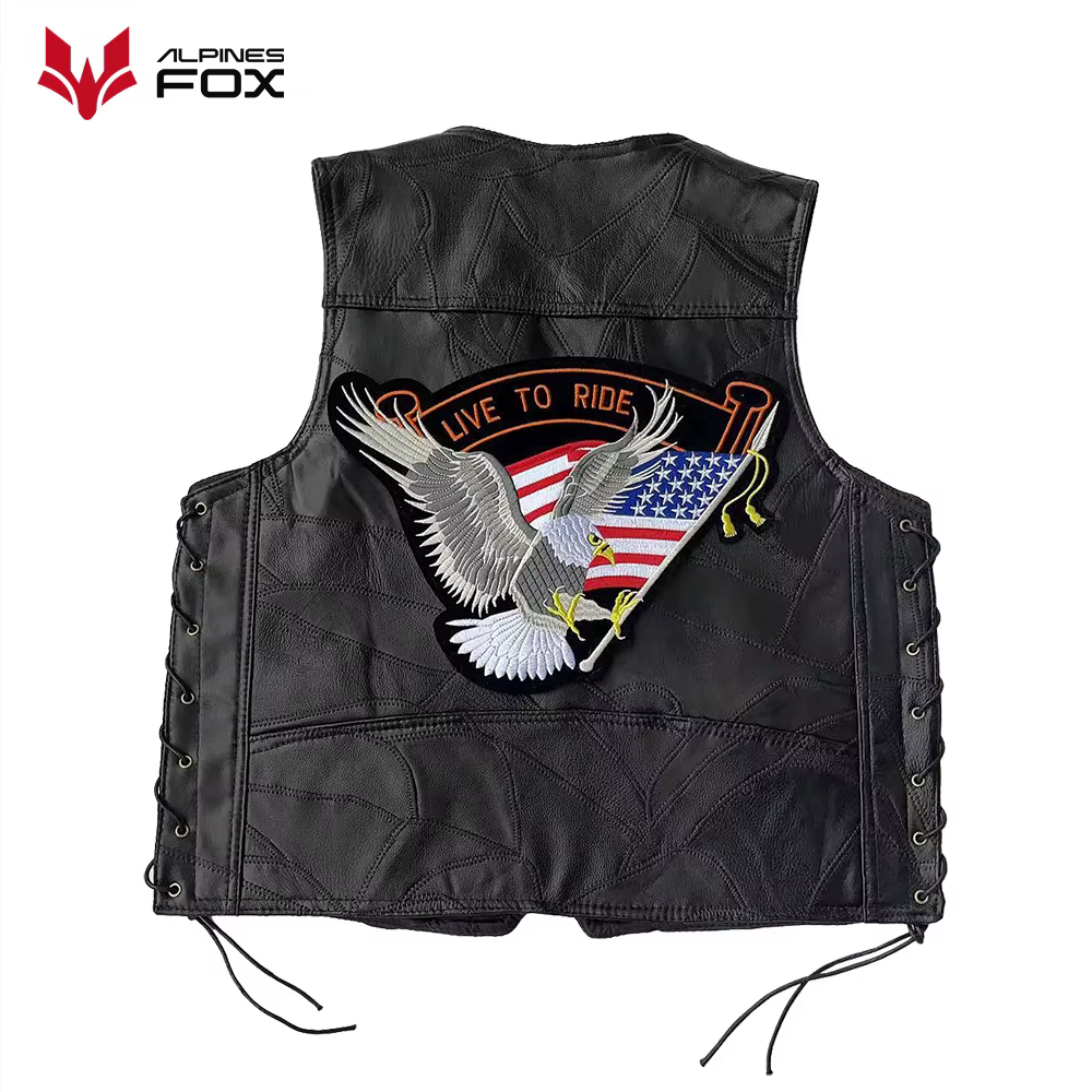 Gilet de moto en cuir brodé Vintage pour hommes, veste sans manches Punk à la mode, col en V, gilet d'équitation