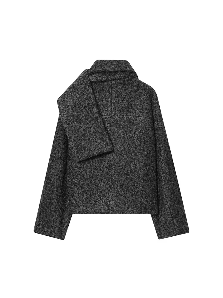 HH femmes Bouclé tissu écharpe col simple boutonnage décontracté manches longues ample court automne mode Style de rue manteau