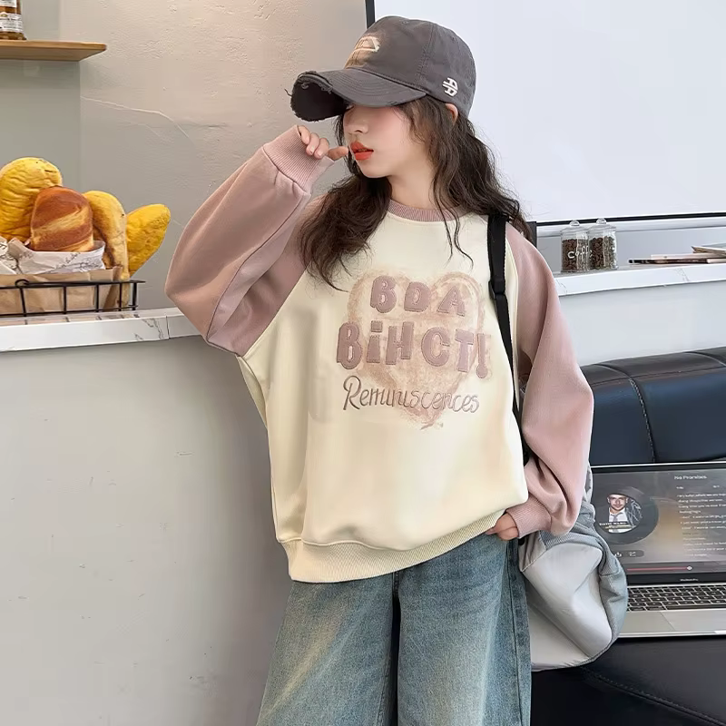 Sweat-shirt thermique pour enfants, mode d'hiver, polaire, motif cœur, vêtements roses, épais et chaud, en velours, tenue