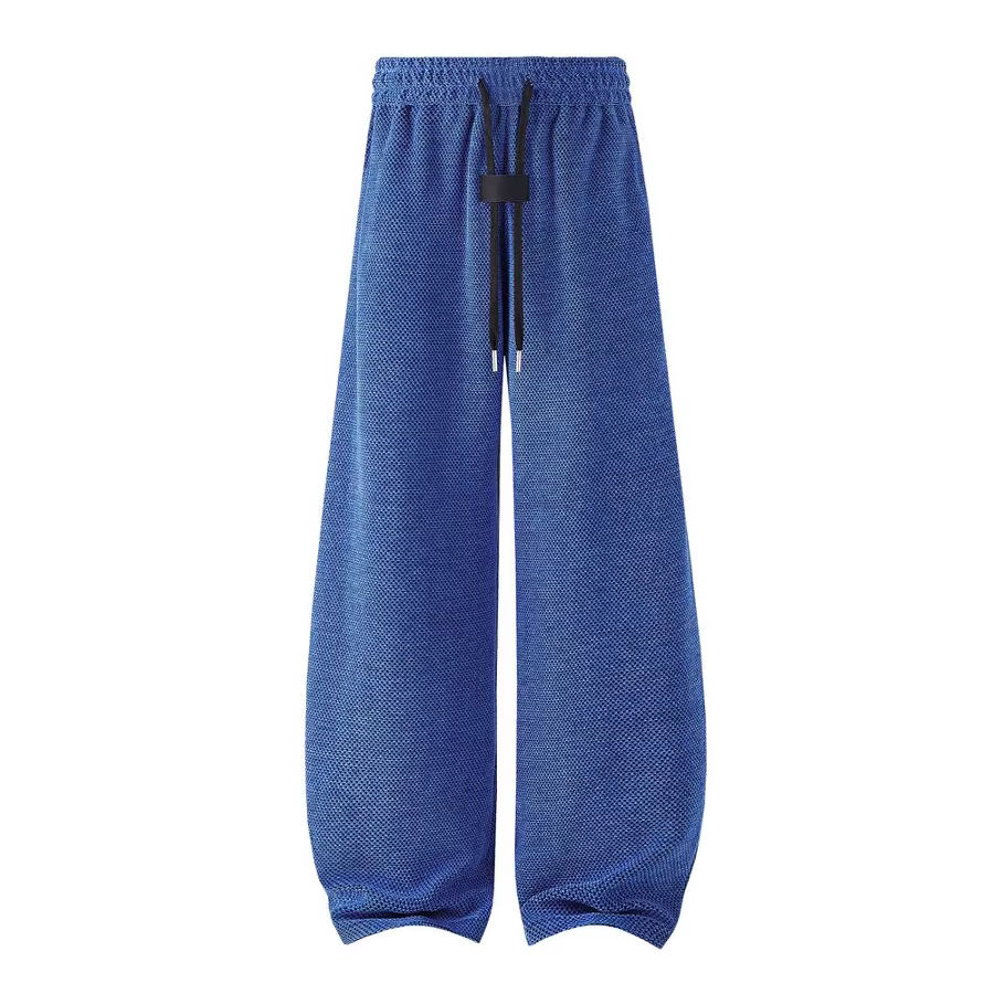 Pantalon de jogging en maille pour homme, coupe large, avec cordon de serrage, taille élastique, style décontracté, coupe athlétique, pantalon lanterne