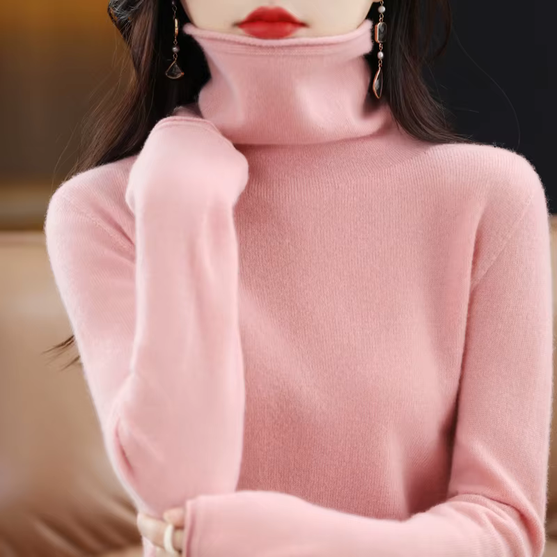 Pull à col roulé en laine mérinos pour femme