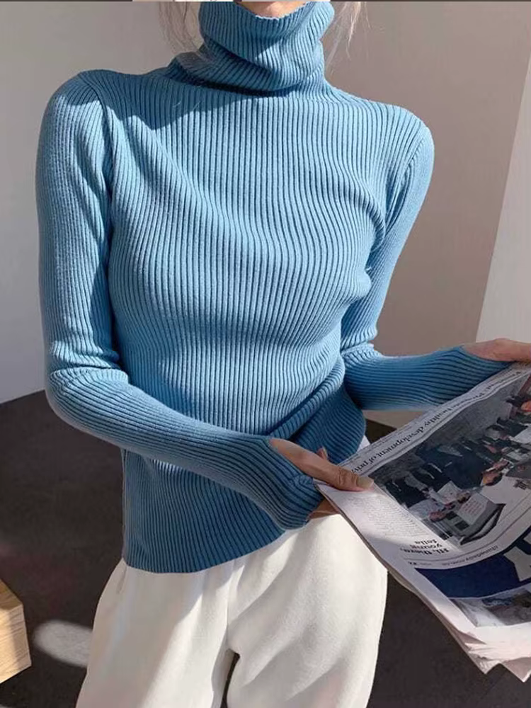 Pull tricoté à col roulé pour femme