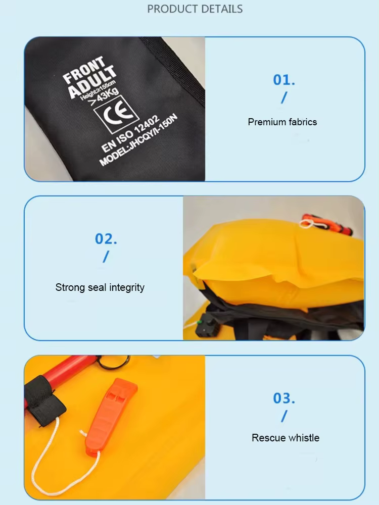 Gilet de sauvetage gonflable automatique/manuel, gilet de sauvetage approuvé CE 150N PFD, profil bas, conception compacte, pour pêche, Rafting, bateau