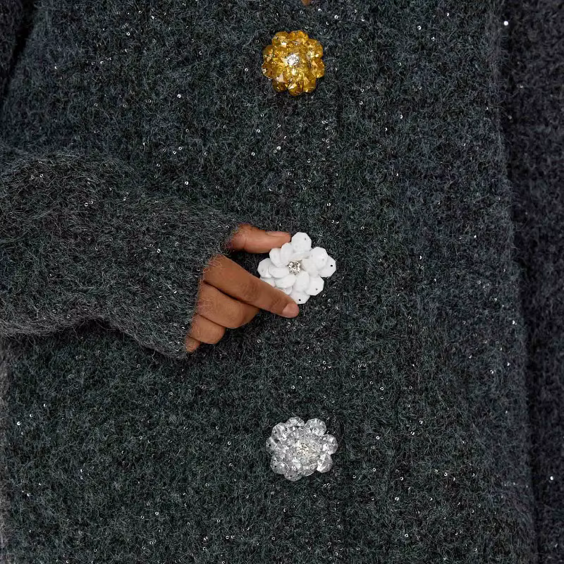 Cardigan à col en v, veste en laine, nouveau design ample, pull avec boucle en métal, printemps et automne