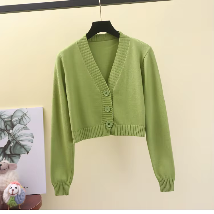 Cardigan court à col en V pour femmes, noir, blanc, simple boutonnage, GD153