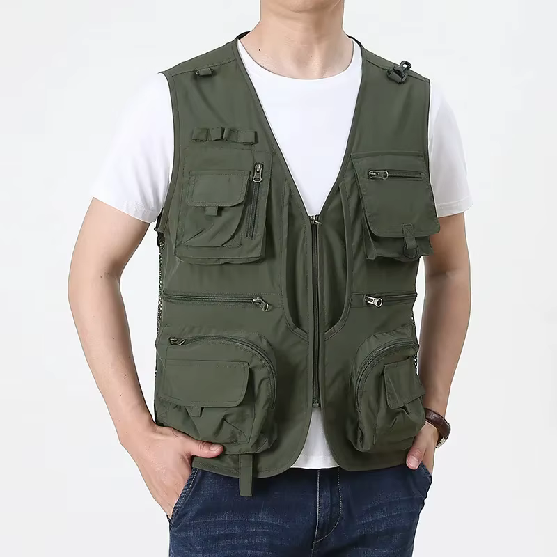Gilet de travail pour hommes, nouvelle couleur unie, multi-poches, décontracté, ample, manteau de photographie de pêche, veste sans manches, été 2025