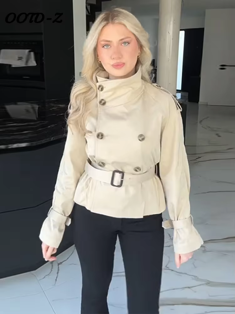 Mode manches évasées femmes manteau élégant col montant simple boutonnage