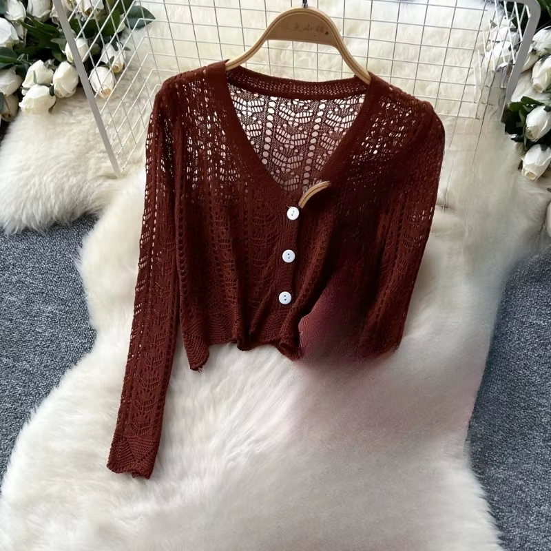 Cardigan tricoté ajouré pour femmes