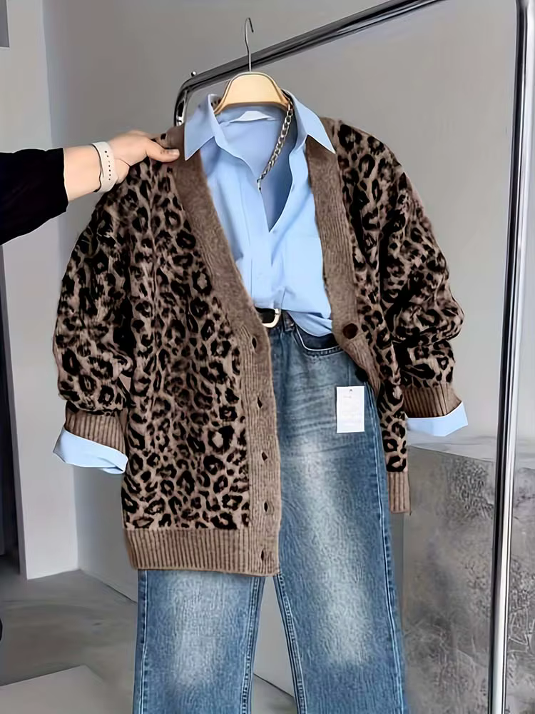 Pull cardigan boutonné à manches longues et col en v pour femme