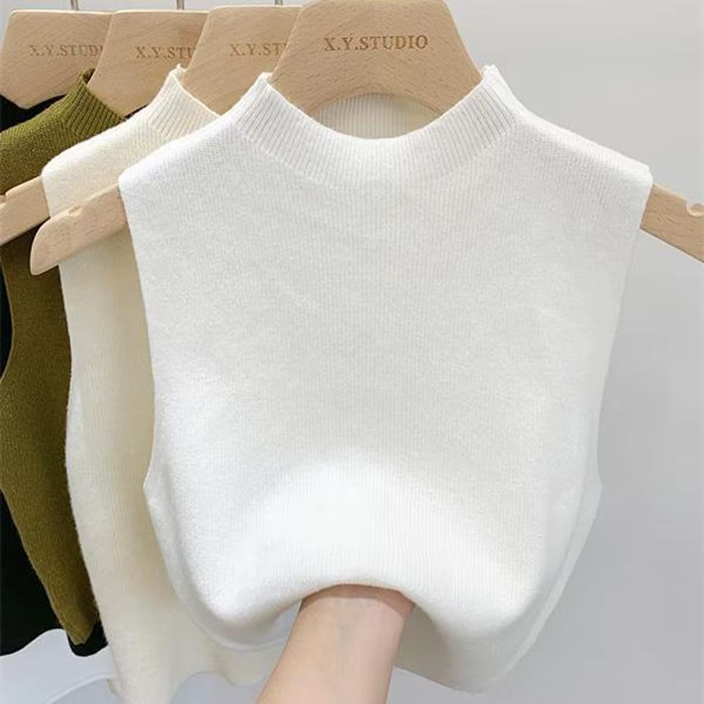 Débardeur femme uni sans manches tricoté polyester pour printemps été occassions tous les jours élégant et confortable