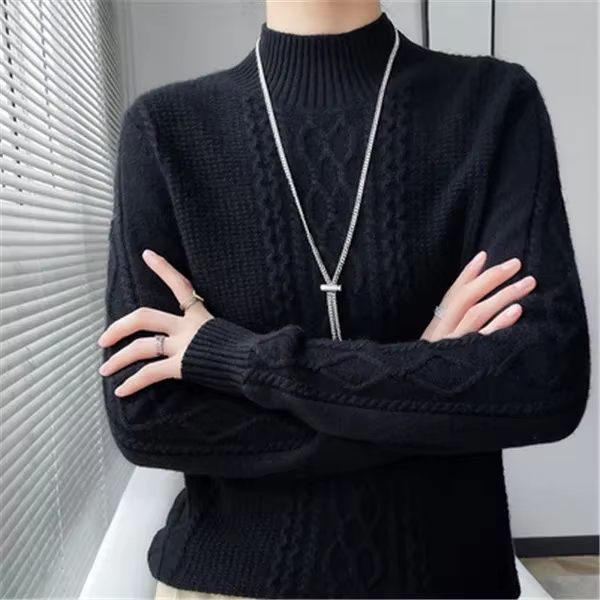 Pull côtelé en laine et polyester, décontracté, pour femmes, noir, bleu, rose, apricot, clair camel, profond camel, automne, hiver, mode, occasions spéciales