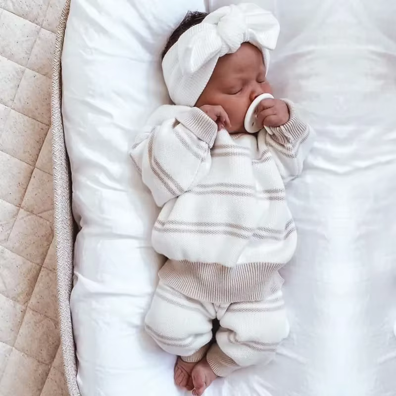 Nouveau-né bébé chandails garçon vêtements gris rayure bébé fille tenue ensemble tricot pull Ropa De Bebe Niña