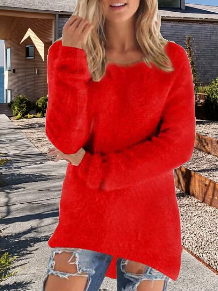 Pull tricoté décontracté pour femmes, ample, couleur unie, automne-hiver, polyester, col rond, lâche, épais, manches longues, confortable, occasions spéciales