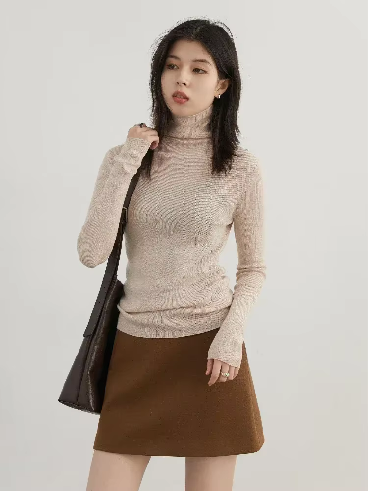 CHIC VEN-Pull à Col Roulé à Manches sulfpour Femme, Slim, Couleur Unie, Astronomique, Automne Hiver 2024