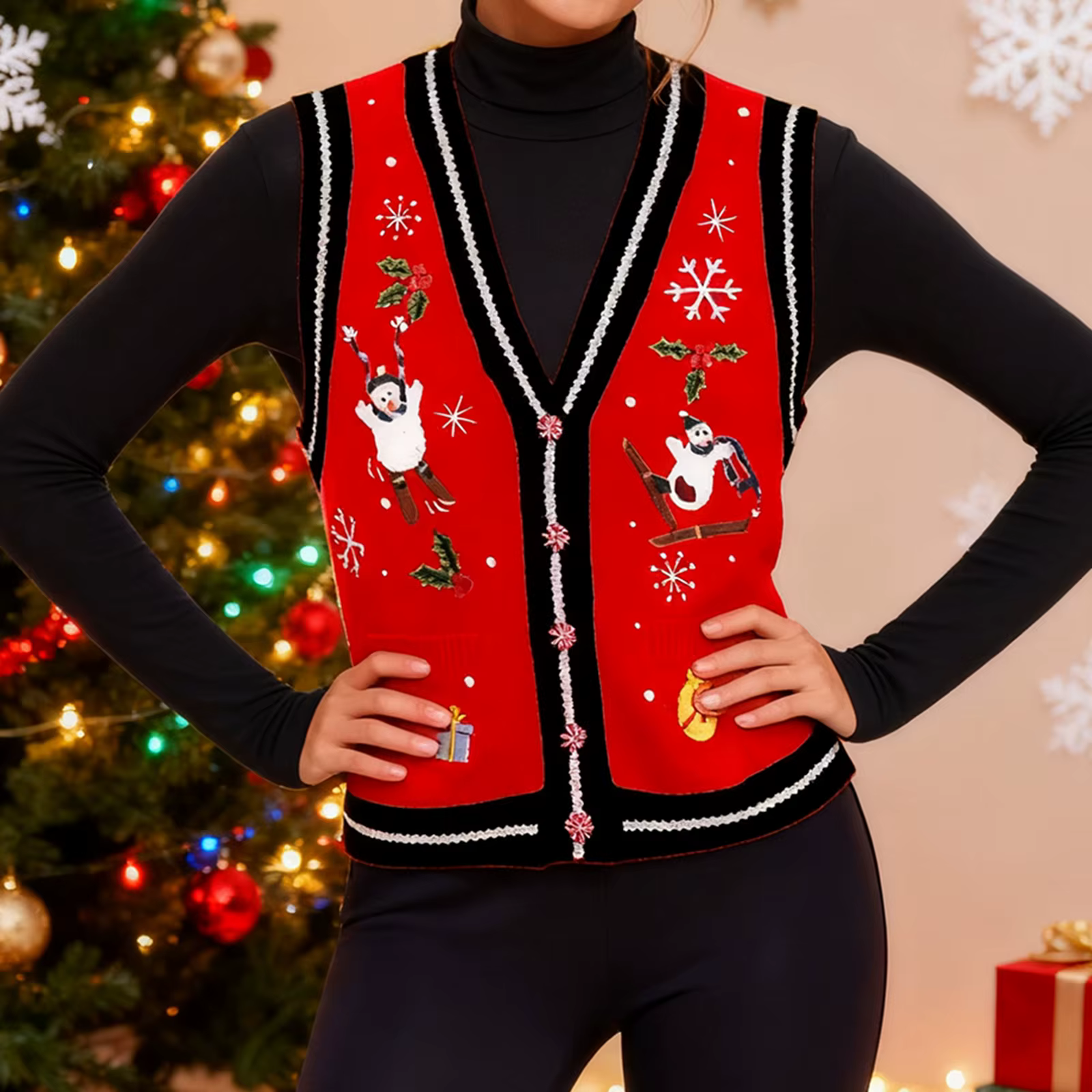 Gilet en tricot brodé de noël pour femmes