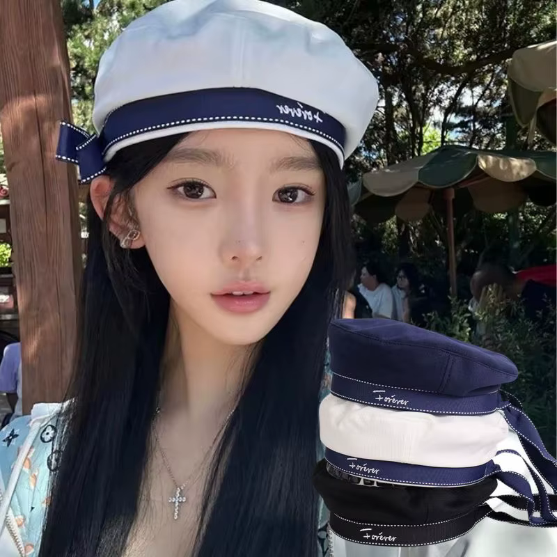 Chapeau de marin style japonais, béret mignon, léger pour l'été, noir et blanc, casquette uniforme preppy, accessoire de chapeau uniforme