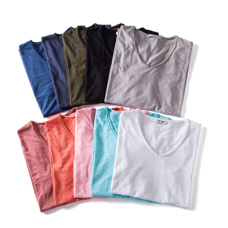 10 couleurs 100% coton hommes T-shirt col en v Design de mode coupe ajustée solide T-shirts hommes hauts T-shirts à manches courtes T-shirt pour hommes