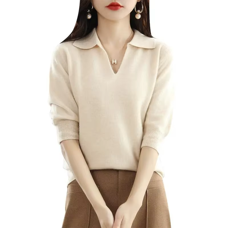 Pull-over tricoté ample à col en V pour femme