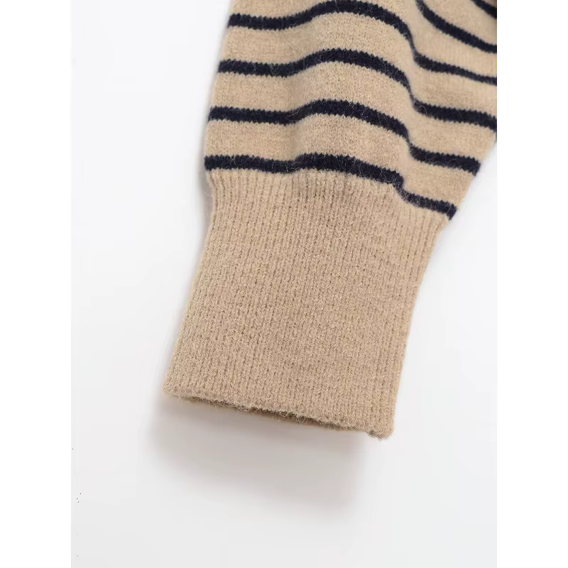 Col rond rayé tricoté pull femmes confortable