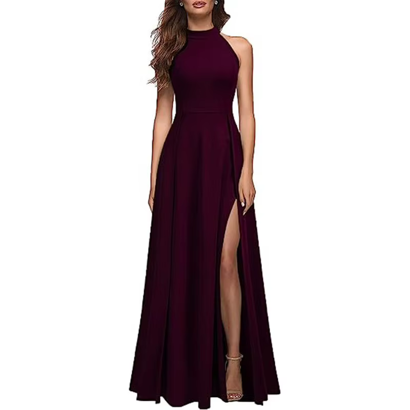 Robe de soirée longue et formelle pour femmes, col licou, Sexy, fendue, pour Cocktail, Maxi