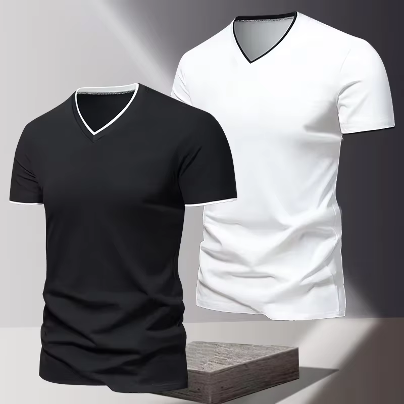 T-shirt pour homme à col en V et manches courtes, T-shirt de sport et de loisirs pour homme, T-shirt basique uni tendance et simple