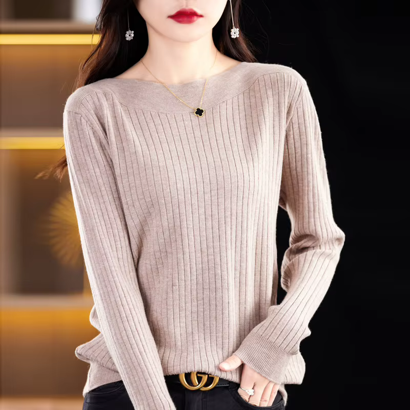 Pull décontracté à manches longues pour femmes, automne hiver, cou fendu, tricoté en coton et polyester, adapté pour toutes les occasions