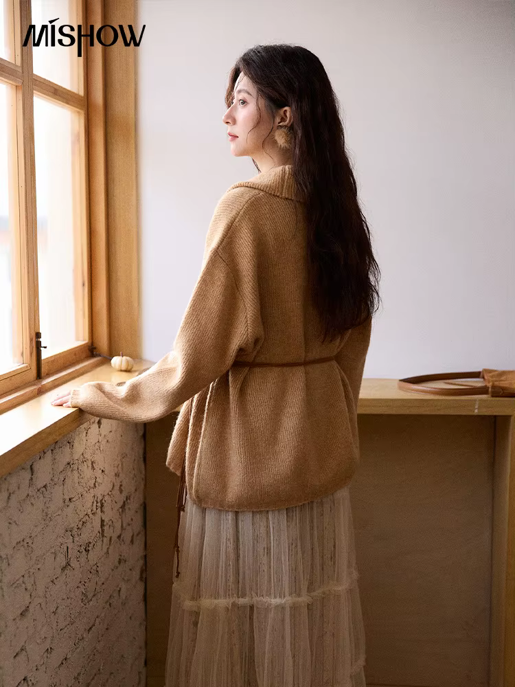MISHOW femmes Orange pull 2025 hiver Style français luxe ample à manches longues