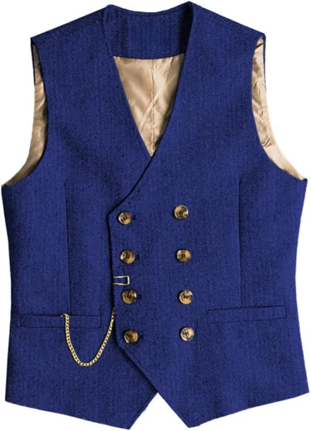 Gilet pour homme à col en V, motif chevrons, double boutonnage, coupe ajustée, pour mariage et garçons d'honneur