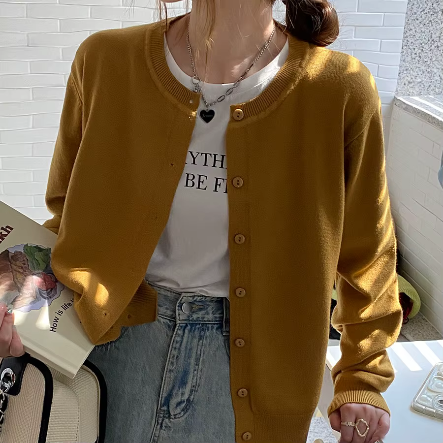 Nouveau Cardigan en Tricot pour Femme à Manches Longues Col Rond Noir – Hauts et Tricots