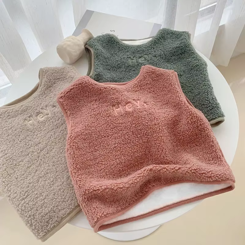 Gilet pour enfants pour l'automne et l'hiver, vêtements d'extérieur pour garçons et filles, gilet à la mode avec polaire en peluche, Style Simple
