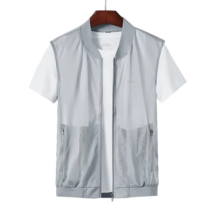 Gilet d'été pour homme en maille respirante à col montant, multi-poches, léger, idéal pour le travail en extérieur, la pêche et le sport