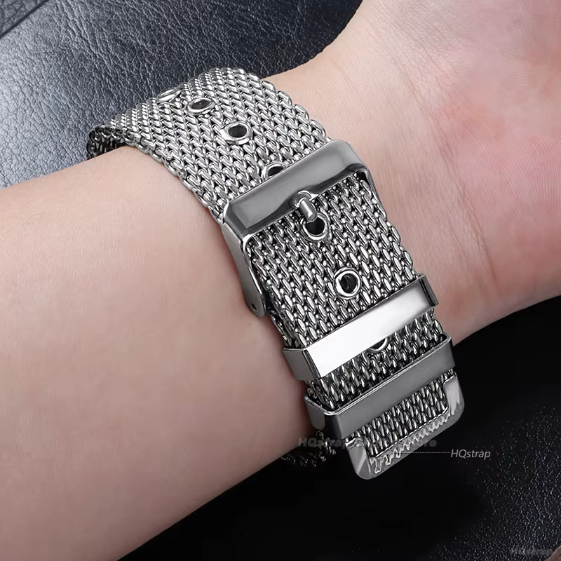 1.0 Bracelet de montre en acier inoxydable à boucle en maille milanaise pour Bracelet universel DW 18mm 20mm 22mm 24mm Bracelet pour Omega