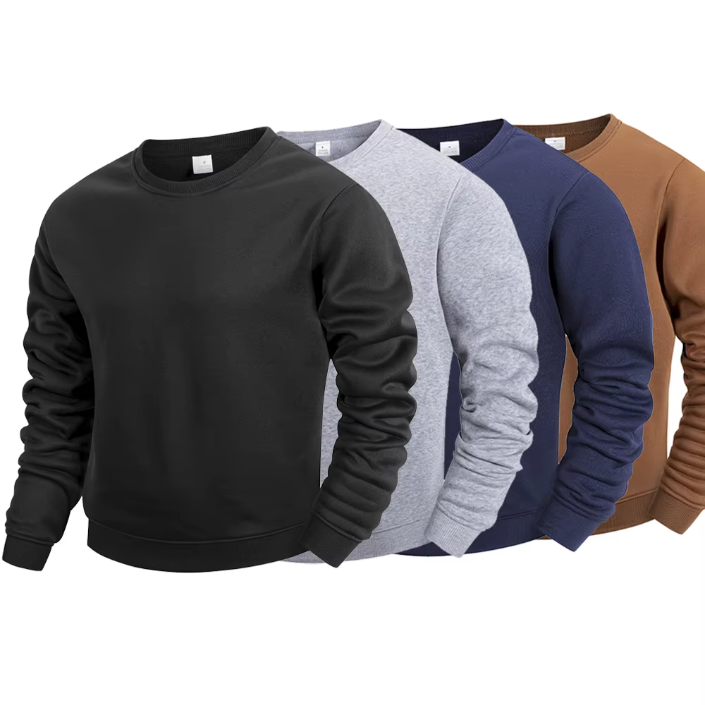 Sweat-shirt à col rond pour hommes, couleur unie, pull décontracté, à la mode, chaud, ample, vêtements de sport de rue, printemps automne
