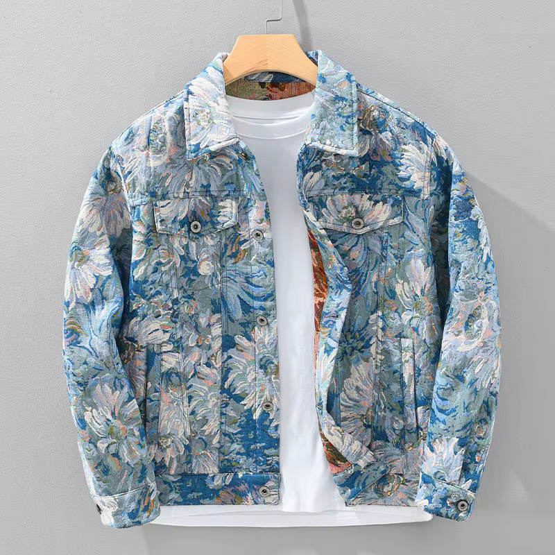 Veste jacquard florale pour hommes, manteau vintage américain, mode printemps et automne, beau manteau de jeune homme, Hong Kong Chimy