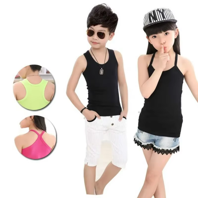 Enfants bébé garçons gilets T-shirts enfants été gilet haut tenue enfant garçon fille solide hauts vêtements coton T-shirts noir combishorts
