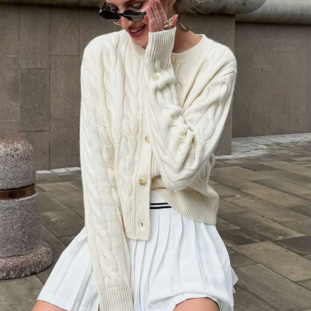 WXOY femmes tricot pull automne hiver mode tricoté manteau torsadé fleur