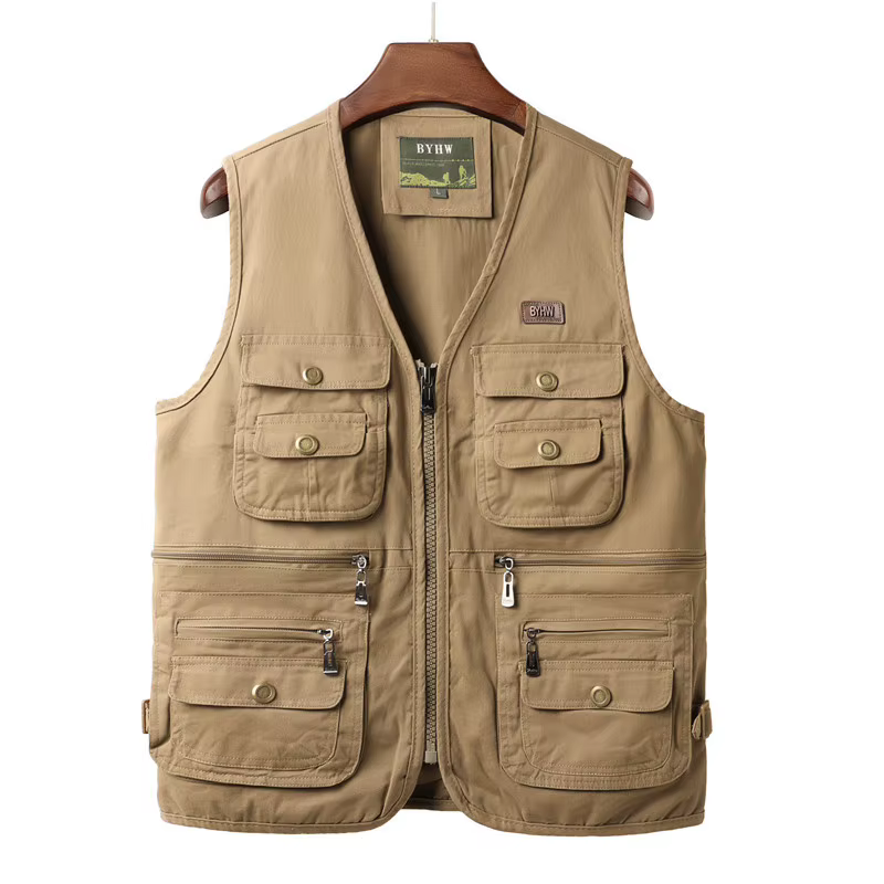 Gilet pour homme multi-poches sans manches, veste cargo pour homme, vêtements de travail en plein air, voyage, randonnée, gilet en coton