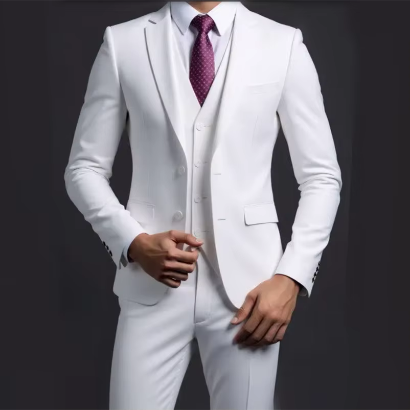 Costume (Blazer + gilet + pantalon) pour hommes, à la mode, pour hommes d'affaires, Style britannique, couleur unie, hôte de Banquet, costume de mariage décontracté