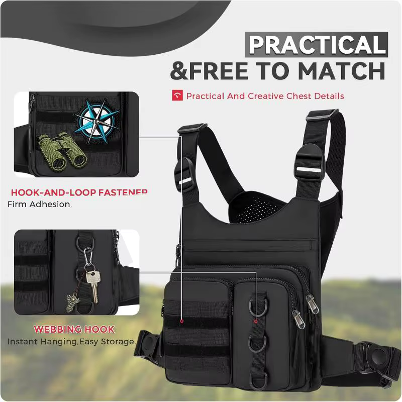 Sac de poitrine - Sac gilet léger et de grande capacité, idéal pour le transport quotidien (téléphone portable, tablette, portefeuille)