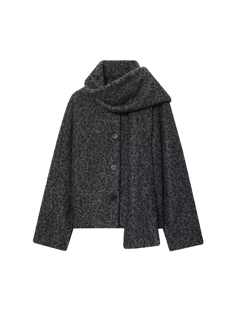 HH femmes Bouclé tissu écharpe col simple boutonnage décontracté manches longues ample court automne mode Style de rue manteau