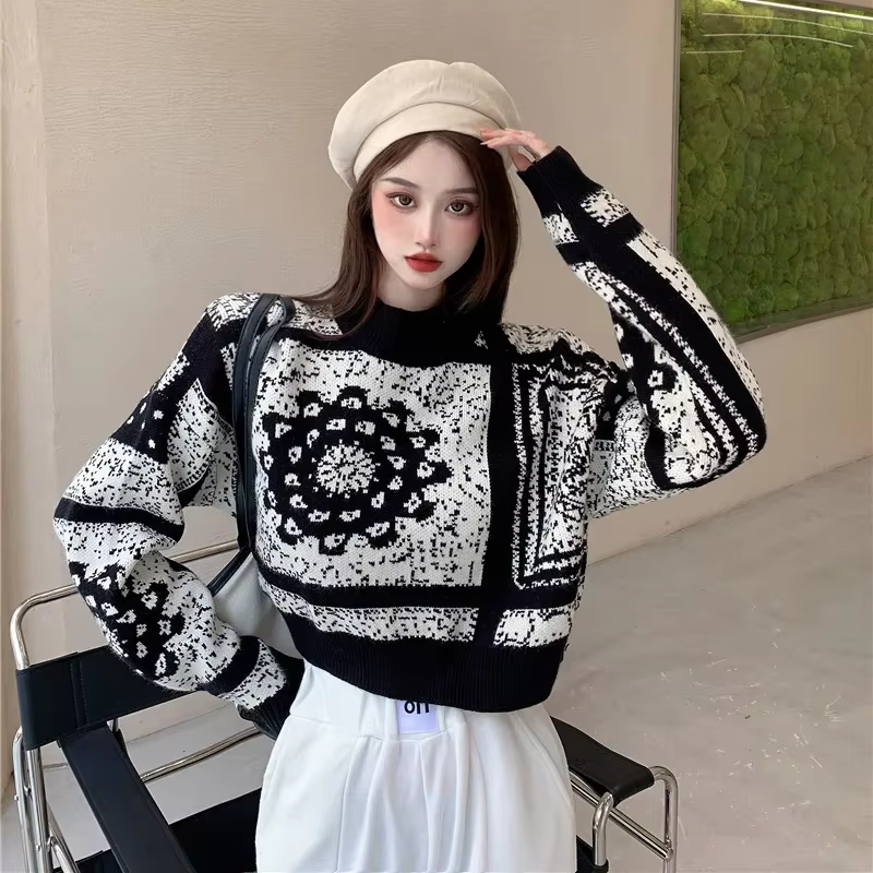 Pull femme graphique court hauts en tricot