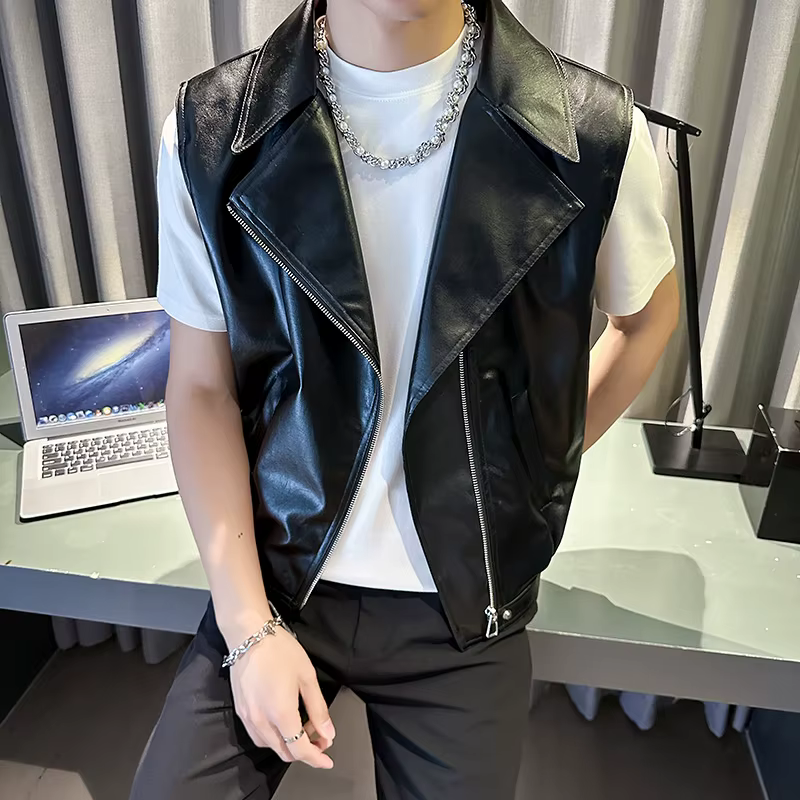 Gilet en cuir Pu pour hommes, Streetwear tendance, veste de motard, gilet de moto, Style Hip Hop, Clubwear, vêtements d'extérieur Cool de nuit