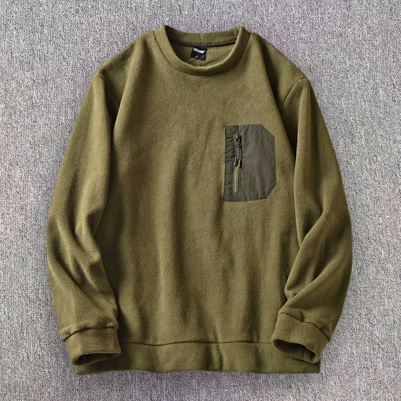 Pull chaud décontracté à col rond pour hommes, pull tendance, poche zippée sur la poitrine, sourire, polyvalent