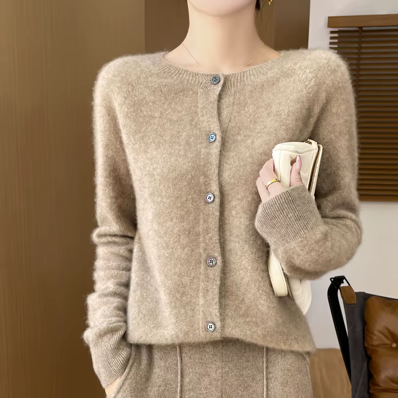 100% laine mérinos à manches longues chandails cachemire Cardigan printemps automne femmes col rond tricots hauts vêtements mode Tops basiques