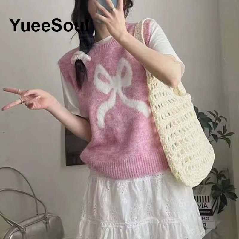Pull rose tricoté sans manches, gilet surdimensionné, tricot, doux et mignon, décontracté, pour femmes, nouvelle collection automne 2026, Y2K