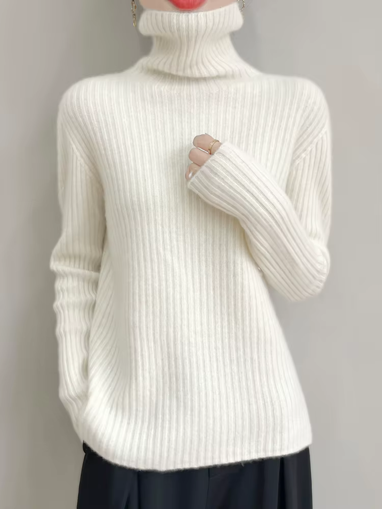 Nouveau cachemire laine col roulé pull femmes automne hiver haut de couleur unie mode tricot femme décontracté épais