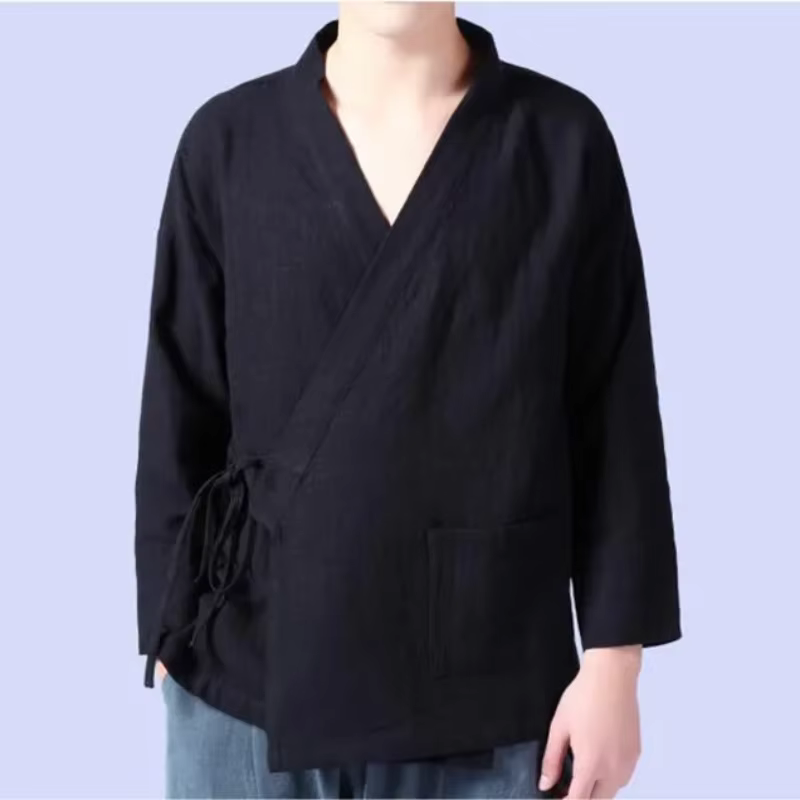 Gilet en lin à manches longues pour hommes, chemise sociale décontractée, chemises grande taille, Kung Fu Tang traditionnel, chinois, officiel UR
