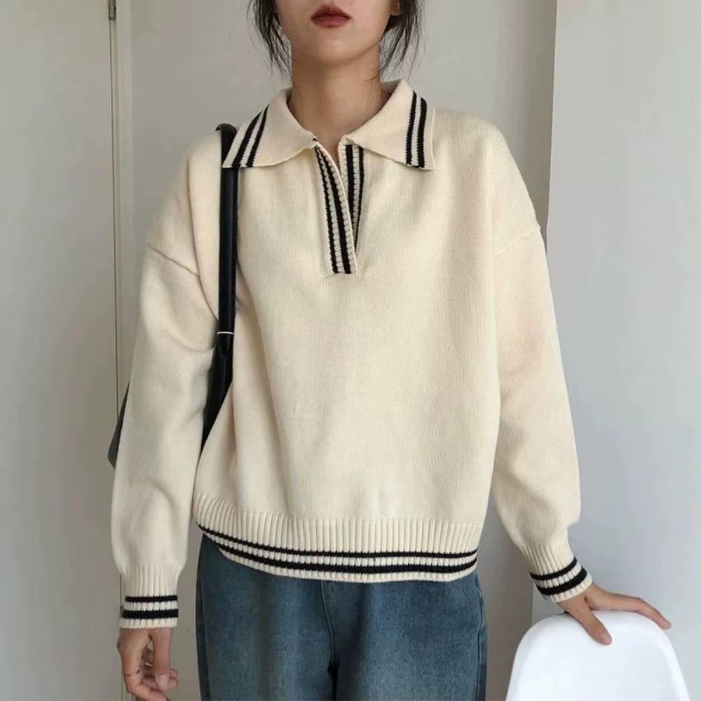 Pull en tricot à col polo coupe ample pour femme