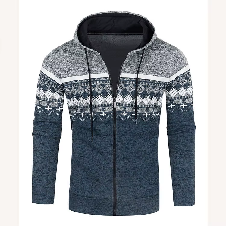 Veste à capuche pour hommes, nouveau Cardigan décontracté, ample, fin, pull en peluche, Style ethnique imprimé, veste Slim tricotée
